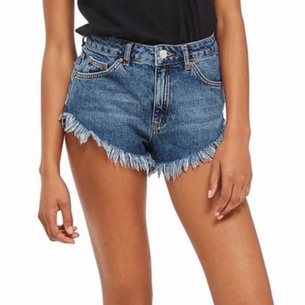 Topshop Moto Denim High Rise Fray Hem Cut Off Jean Shorts Jorts Summer Casual 4